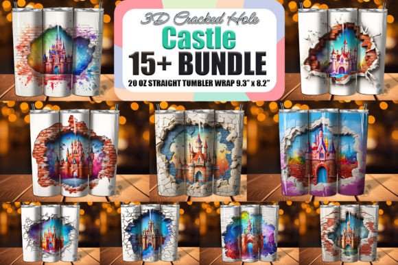 3D Castle Cracked Hole Tumbler Bundle: Elevating Sublimation with Medieval Fantasy
