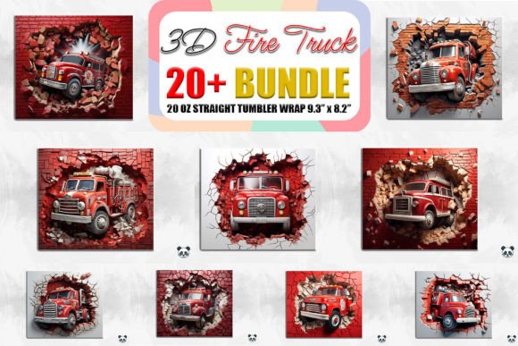 3D Fire Truck Cracked Hole Bundle: Elevating Sublimation Design with Visual Depth