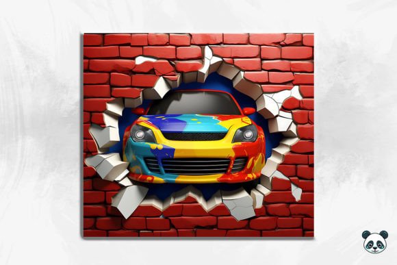 3D Race Car Cracked Hole Tumbler Design