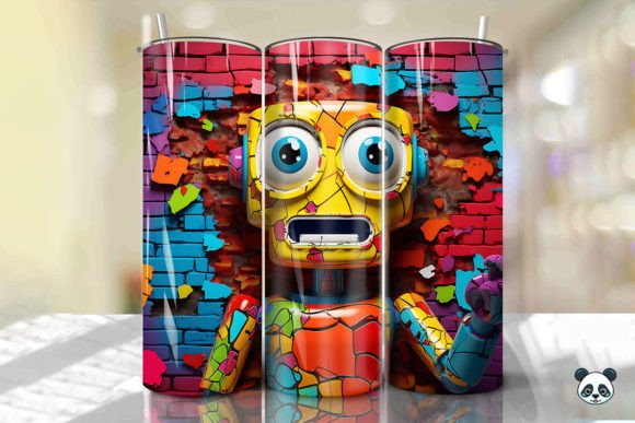 3D Robot Cracked Hole Tumbler Wrap 3 Design