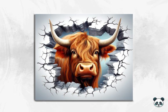 Highland Cow 3D Cracked Hole Bundle